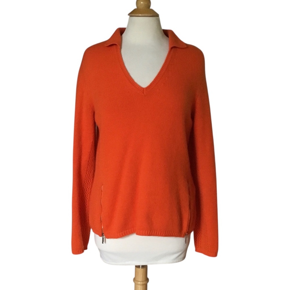 Jil Sander Orange V Neck Side Zip Cashmere Sweater